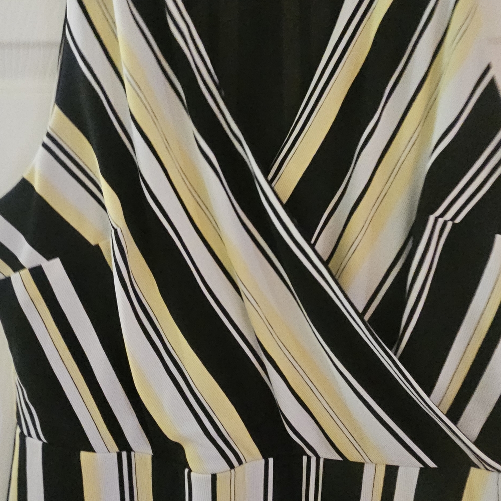 Striped Black and Yellow Wrap Dress Summer Dress
